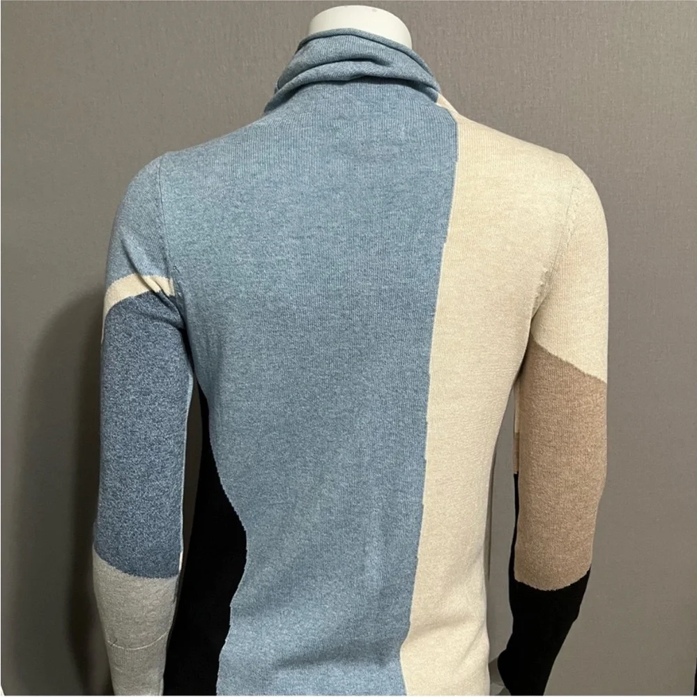 NWOT! Nic & Zoe Color Block Blue Tan Cream Black Lightweight Turtleneck Size XS